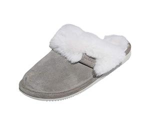 Piel De Cordero Zapatillas de Estar por casa de Mujer Malibu Zapatillas Zapatillas de casa - Gris/Blanco, 38EU