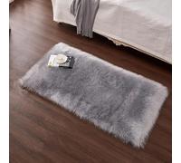 Piel de Imitación, Artificial Alfombra, excelente Piel sintética de Calidad Alfombra de Lana ，Adecuado para salón Dormitorio baño sofá Silla cojín (Gris, 70 x 135 cm)