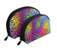 Piel de Jaguar arcoíris, Bolsa de Maquillaje de Concha, Monedero pequeño para Mujer, Bolsa de artículos de tocador, Bolsa de cosméticos, 2 Piezas