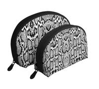 Piel De Serpiente Blanca Negra Estampada, Bolsa de Maquillaje de Concha, Monedero pequeño para Mujer, Bolsa de artículos de tocador, Bolsa de cosméticos, 2 Piezas