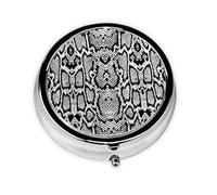 Piel De Serpiente Blanca Negra Estampada, Pastillero, Pastillero redondo Pequeño contenedor de pastillas Organizador de pastillas de viaje