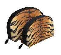 Piel de Tigre Siberiano sintética, Bolsa de Maquillaje de Concha, Monedero pequeño para Mujer, Bolsa de artículos de tocador, Bolsa de cosméticos, 2 Piezas