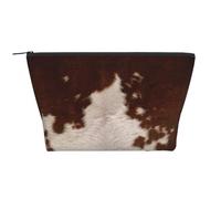 Piel de Vaca marrón roja, Bolsa de artículos de tocador Bolsa de Maquillaje Bolsa de cosméticos Bolsa de artículos de tocador de Viaje portátil