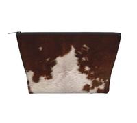 Piel de Vaca marrón roja, Bolsa de artículos de tocador Bolsa de Maquillaje Bolsa de cosméticos Bolsa de artículos de tocador de Viaje portátil