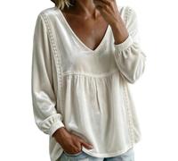 Piel élégant en Terciopelo - Chemise à Manches Longues à la Coupe décontractée, ornée d'une délicate Bordure en Dentelle drapée Confortable, Blanco, 3XL