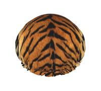 Piel sintética de tigre siberiano,Gorro de ducha, gorro de noche, gorro de baño elástico impermeable de doble capa, reutilizable para el cabello.