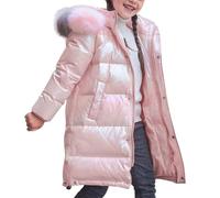 Piel sintética para niños y niñas, con capucha de invierno, abrigo de invierno para exteriores, chaqueta gruesa acolchada, chaqueta de algodón, esposas para niños, Rosa., 5-6 años
