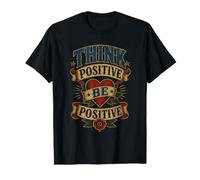 Piensa Positivo Sé Positivo Vintage Tatuaje Corazón Motivacional Camiseta