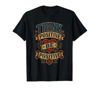 Piensa Positivo Sé Positivo Vintage Tatuaje Corazón Motivacional Camiseta gráfica económica