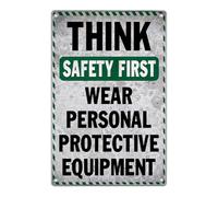 Piensa Primero En La Seguridad. USA Equipo De Protección Personal. Letrero De Lata Vintage Letreros De Estaño Resistente Y Duradera Cartel De Metal para Aire Libre Baño Cocina 20X30Cm