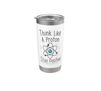 Piense como un protón Manténgase positivo Ciencia Nerd Química Juego de palabras Vaso térmico de acero inoxidable de doble pared