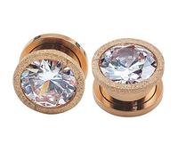 Pierced Art Trends Acero Inoxidable de Oro Rosa de Tornillo Grande circonio Cúbico del Oído Tapones Calibradores Túneles Expander Cuerpo Piercing