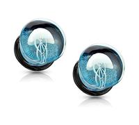 Pierced Owl Medusas flotantes de cristal, color azul, doble acampanado, se vende como un par