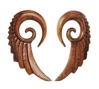Pierced Owl Tapones cónicos en espiral para colgar alas de ángel, tallados a mano, se venden como un par, Madera, Sin gemas.
