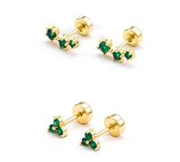 Piercing de acero inoxidable con trébol de circón verde dorado para oreja, clavo roscado, Talla única, Ágata