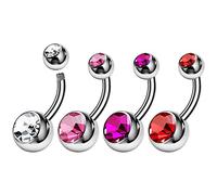 Piercing de acero quirúrgico para ombligo, 4 piezas, 14 g, 1,6 mm, 5 mm y 8 mm, aretes de bola de cristal, tamaño y color, Acero inoxidable, Sin gemas.