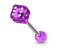 Piercing de lengua Dada Poker Casino Acero quirúrgico Inoxidable Anti Alérgico Barbell Dina Violeta LovePIERCING, Acero aleado
