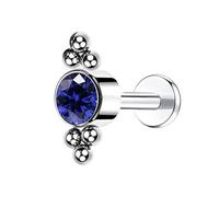 Piercing de nariz para mujer, 1 pieza de titanio con rosca interna para tragus, hélice, con circonita cúbica redonda y bolas, 1.0x8mmxM0.9Y, Metal, Circonita cúbica