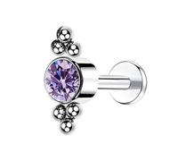 Piercing de nariz para mujer, 1 pieza de titanio con rosca interna para tragus, hélice, con circonita cúbica redonda y bolas, 1.0x6mmxM0.9Y, Metal, Circonita cúbica