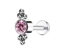 Piercing de nariz para mujer, 1 pieza de titanio con rosca interna para tragus, hélice, con circonita cúbica redonda y bolas, 1.2x12mmxM0.9Y, Metal, Circonita cúbica