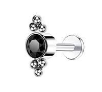 Piercing de nariz para mujer, 1 pieza de titanio con rosca interna para tragus, hélice, con circonita cúbica redonda y bolas, 1.0x6mmxM0.9Y, Metal, Circonita cúbica