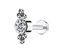 Piercing de nariz para mujer, 1 pieza de titanio con rosca interna para tragus, hélice, con circonita cúbica redonda y bolas, 1.0x8mmxM0.9Y, Metal, Circonita cúbica