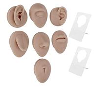 Piercing de silicona suave para oreja, boca, nariz, ojo, lengua, ombligo, modelo con estante de exhibición para práctica de piercings (tono de piel oscuro)