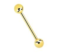 Piercing de varilla, barra chapada en oro de 1,6 mm con dos bolas, 14 Gauge, Acero inoxidable