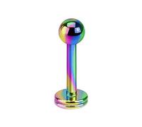Piercing de varilla, piercing para labio, oreja, labio, oreja, tragus, hélix, placa Madonna Stud con bola rosca interior, pequeño, 1,2 mm x 10 mm x 3 mm, arco iris