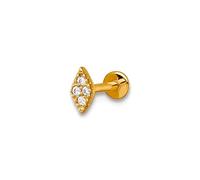Piercing para labret de oro amarillo macizo de 14 quilates, calibre 18, pulido y texturizado, circonita cúbica de imitación de diamante de imitación de 2,7 mm, regalo de joyería para mamá, talla única