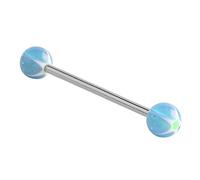 Piercing para lengua o pezón de estrella con purpurina acrílica con barra de acero quirúrgico. Una barra, bolas azules. El tamaño es de 1,6 mm de calibre, 10 mm de longitud (longitud corta), bolas de