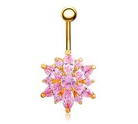 Piercing para ombligo con diamantes de imitación de cristal, diseño de crisantemo, dorado, rosa, creativo y exquisito, durabilidad