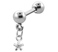 Piercing para oreja, hélix, tragus o lóbulo, cadena con estrella y varilla de acero en 1,2 x 6, 8, 10 mm con bolas de 4 mm, transparente, rosa y lila claro, 1.2 x 8 mm, Acero inoxidable, No es una