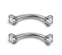 PiercingJ 2 - 5pcs 16 G 3/8 "(10 mm) Acero Inoxidable Zirconia cúbico Gem (3 mm) internamente Hilo curvadas Barbell Cejas Piercing Joyas