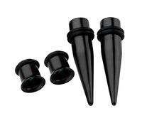 PiercingJ® - Juego de 4 dilatadores de oreja de acero inoxidable negro 12G-00G + dilatador de oreja de túnel acampanado