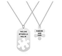 PiercingJak - Lote de 2 collares para pareja enamorada, diseño de rompecabezas separable, colgante personalizado, para siempre amor, amistad, San Valentín, cumpleaños, mujer, hombre, con cadena de