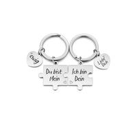 PiercingJak Par de llaveros para parejas, colgante de puzzle con grabado Du Bist Mein Ich Bin Dein Ewig Liebe Herz Charms, 2 Stück Edelstahl Partner Parchen Schlüsselbund Relation Geschenk, plata, 25