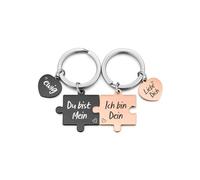 PiercingJak Par de llaveros para parejas, colgante de puzzle con grabado Du Bist Mein Ich Bin Dein Ewig Liebe Herz Charms, 2 Stück Edelstahl Partner Parchen Schlüsselbund Relation Geschenk, oro rosa