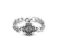 PiercingJak Pulsera de acero inoxidable para hombre, estilo retro, gótico, vikingo, cabeza de lobo, brújula, nudo trinitario, árbol de la vida, pulsera de cadena de eslabones vikingos pesados, joyería