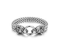 PiercingJak Pulsera de cabeza de lobo vikingo para hombre, acero inoxidable, cadena King para hombre, joyería nórdica, vikinga, joyería nórdica, amuleto de odín, pulseras de lobo de Odín, 8.7 inch,