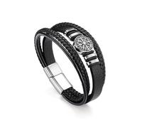 PiercingJak Pulsera de piel tejida multicapa para hombre con brújula de acero inoxidable, hebilla magnética, regalo de cumpleaños, San Valentín