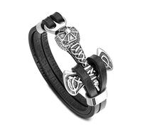 PiercingJak Pulsera vikinga para hombre con martillo de Thor Mjolnir de acero inoxidable con nudo celta y martillo de piel auténtica negra para hombre 1, 9.25 inch, Cuero Acero inoxidable