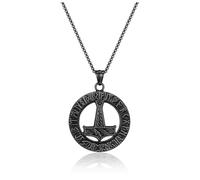 PiercingJak Thor Hammer Halskette Herren Vikingan Runen Circle Anhänger mit Kette Edelstahl Mjölnir Keltischer Knoten Kettenanhänger Nordische Mitologie Schmuck Amulett für Unisex, 40*46mm, Acero