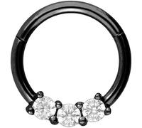 PIERCINGLINE anillo segmentado clicker con 3 cristales de acero quirúrgico - Piercing para oreja, tabique, tragus o helix en color negro