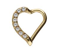 PIERCINGLINE Clicker de anillo de segmento de acero quirúrgico | corazón con cristales engastados | Piercing para Septum Oreja Nariz Tragus Helix | Selección de Color y Tamaño