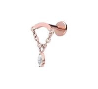PIERCINGLINE Labret de titanio con arco Push Fit + cadena + gotas de cristal - oro rosa, negro, dorado y plateado, Länge: 6mm | Stärke: 1mm | Disc: 11,5 x 21mm, Titanio, Cristal