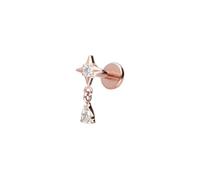 PIERCINGLINE Labret de titanio con estrella de ajuste push fit + gotas de cristal, color oro rosa, negro, dorado, plateado, Stablänge: 6mm | Stabstärke: 1,2mm, Titanio, Cristal