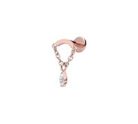 PIERCINGLINE Labret de titanio con rosca interior, arco + cadena + gotas de cristal - oro rosa, negro, dorado, plateado, Länge: 6mm | Stärke: 1,6mm | Disc: 11,5 x 21mm, Titanio, Cristal