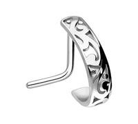 PIERCINGLINE Piercing de nariz de acero quirúrgico 316L de 20 g, piercing de nariz en forma de L, diseño oriental, aretes de nariz para mujeres y hombres, Acero inoxidable