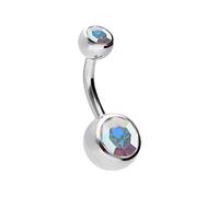 PIERCINGLINE Piercing de ombligo de acero quirúrgico de 2 cristales - Bananabell Piercing en color plata | Color cristal arco iris